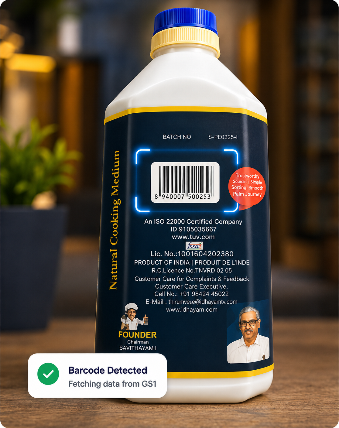 Product with barcode being scanned by AI Lens